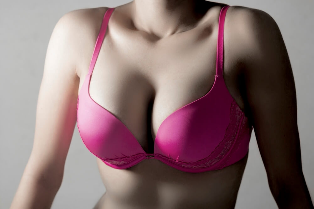 Woman in pink bra
